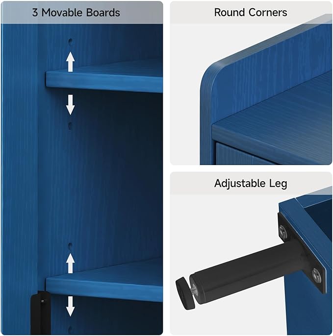 ComfyCorner Blue 7+1 Tier Farmhouse Shoe Storage Cabinet - 45" Tall Entryway Organizer with Cross Molding Doors, 3 Adjustable Shelves & Metal Legs, Shoe Rack for Front Door Entrance