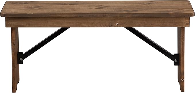 Flash Furniture Hercules Series 40" x 12" Commercial Grade Rustic Solid Pine Folding Bench, Antique Farmhouse Dining Bench, Seats up to 2 Adults