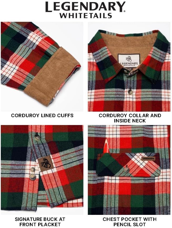 Legendary Whitetails Mens Long Sleeve Button Down 100% Cotton Flannel Shirt