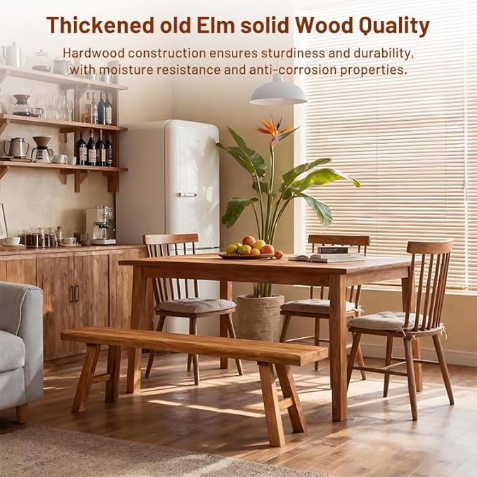 Rustic Solid Wood Bench Indoor, Farmhouse Entryway Bench with Sturdy Legs, Skinny Narrow Bench for Dining Hallway Entry Foyer End of Bed (31.49 inch Length)