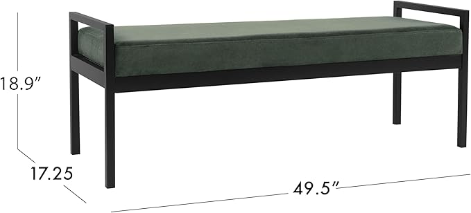 HomePop Modern Velvet Metal Bench| Modern Bench with Metal Leg | Bench for Living Room & Bedroom | Decorative Home Furniture - Loden Green Velvet