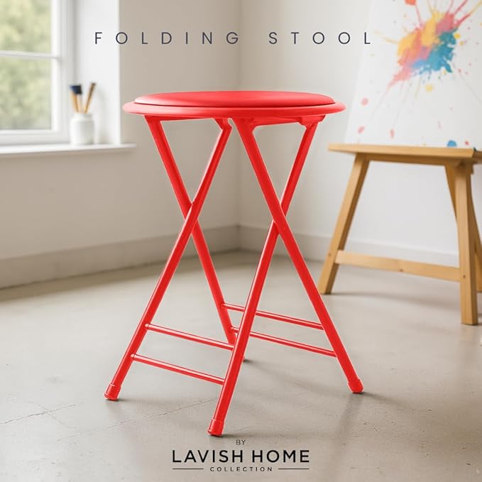 Lavish Home Folding Stool - Backless 24-Inch Stool with 225lb Capacity for Kitchen or Rec Room - Portable Indoor Counter Bar Stools (Red)