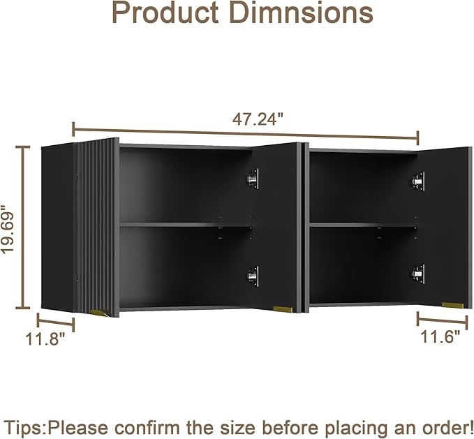ChooChoo 4 Doors Wall Cabinet Laundry Room, Bathroom Wall Cabinet with Adjustable Shelf, Fluted Wall-Mounted Medicine Cabinet, Storage Cabinet for Kitchen, Garage, Black