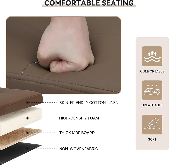 Storage Ottoman Bench, 15 Inch Ottoman Foot Rest, End of Bed Bench, Storage Chest for Living Room, Bedroom, Entryway, Brown