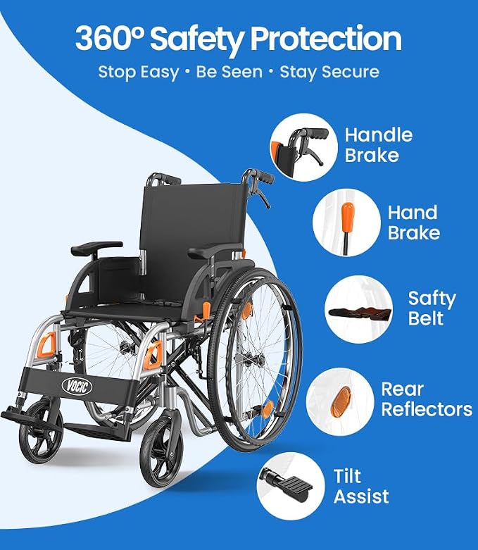 VOCIC Ultra Lightweight Wheelchair for Adults, 23lb Frame Portable Foldable Self-Propelled Wheelchairs for Seniors with Quick Release Wheels, Swing-Away Footrests,Flip-Back Arm, 300 lbs Black