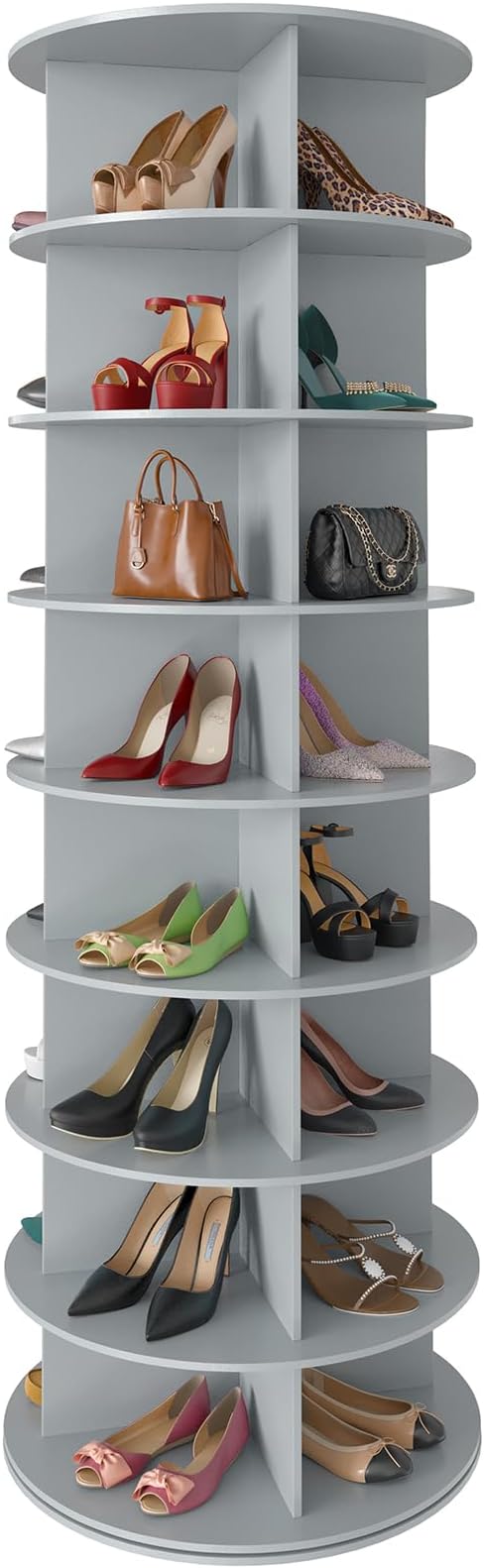 SpaceAid 8 Tier Rotating Shoe Rack Tower, Spinning Shoe Display Lazy Susan, Revolving 360 Shoe Rack Storage Round Carousel, Vertical Handbag Rotate Shoes Closet Organization (8-Tier Gray)
