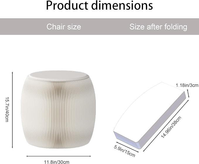 Folding Stool, 660lb Load Capacity Foldable Paper Stool - 15.7 Inch Modern Minimalist Stool for Living Room, Eco-Friendly Kraft Paper Honeycomb Design, Folds Flat to 1.2 Inch (white B, 15.7in)