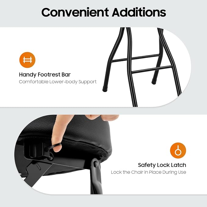 Folding Bar Stool with Back & Footrest, 38.5 in Tall Foldable Stool, Portable Stools, Counter Height Foldable Stools Chairs Seat Padded Collapsible Stool for Adults Kitchen Island, Set of 2, Black