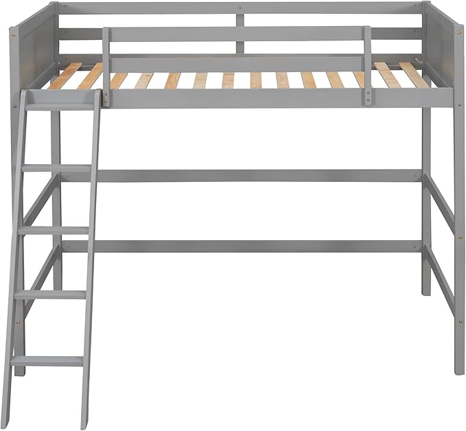 Merax Twin Size Junior Loft Bed with Slide Wood Loft Bunk Bed for Girls Boys,Space Saving Gray
