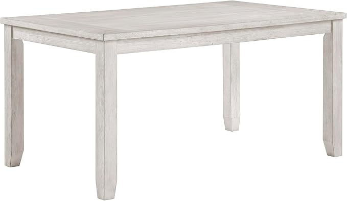 Lexicon 60" Farmhouse Dining Table for 4-6 People, Solid Wood Frame Acacia Veneer Rectangular Kitchen Table, for Kitchen, Dining Room, Living Room, Assembly Required, Brushed Antique White Finish