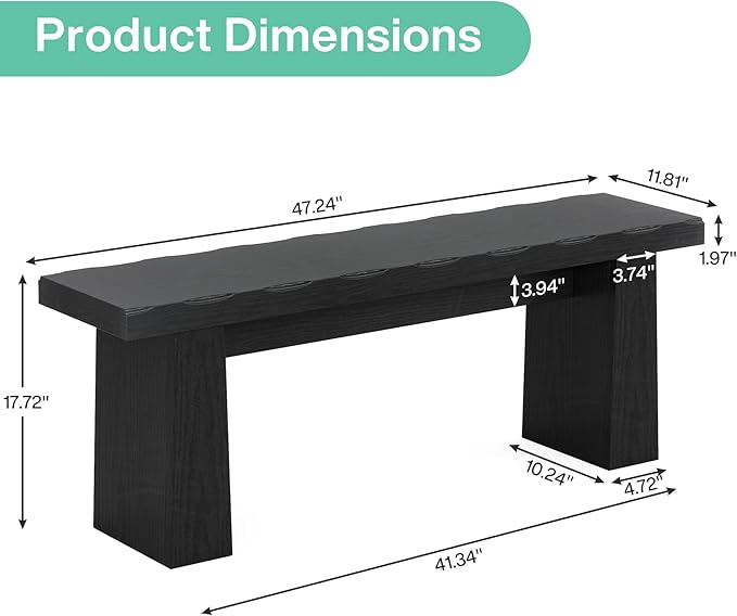 Tribesigns 47-Inch Entryway Bench, Farmhouse Shoe Bench with Sturdy Frame, End of Bed Stool for Bedroom, Living Room, Dining Room, Easy Assembly (Black)