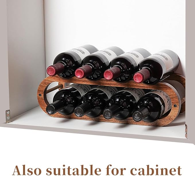 Navtcow Wine Rack and Water Bottle Organizer 2 in 1 for Cabinet and Countertop - Adjustable in 2 Sizes (Acacia Wood 2 Tier)
