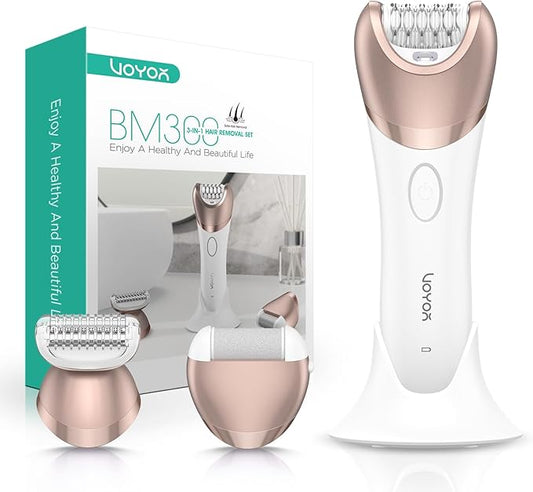 VOYOR レディース脱毛器 3-in-1 女性用脱毛器 30枚ツィーザー付き 脚腕用脱毛器 充電式コードレス電動レディースシェーバー＆トリマー BM300 (シャンパンゴールド)