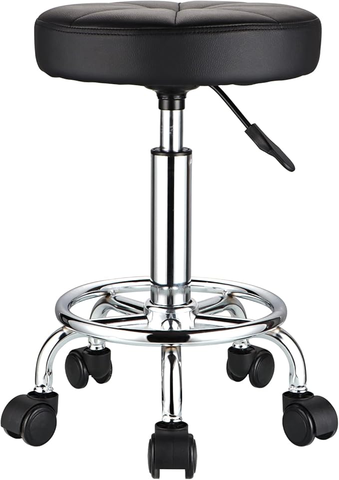 HMTOT Round Rolling Stool with Wheels Height Adjustable Swivel Stool Chair for Spa Salon Massage Black