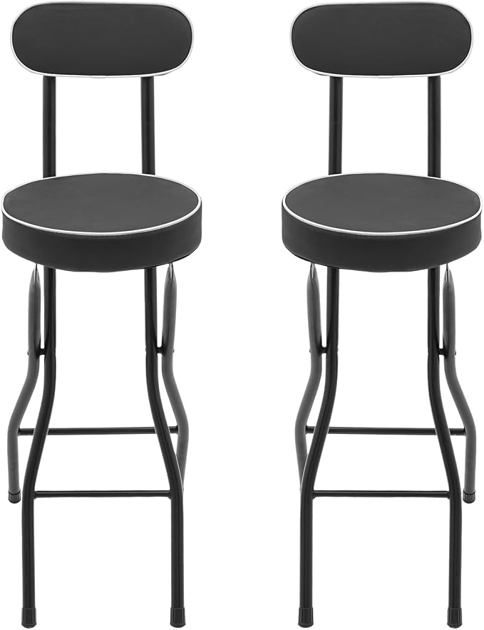 Folding Bar Stool with Back & Footrest, 38.5 in Tall Foldable Stool, Portable Stools, Counter Height Foldable Stools Chairs Seat Padded Collapsible Stool for Adults Kitchen Island, Set of 2, Black