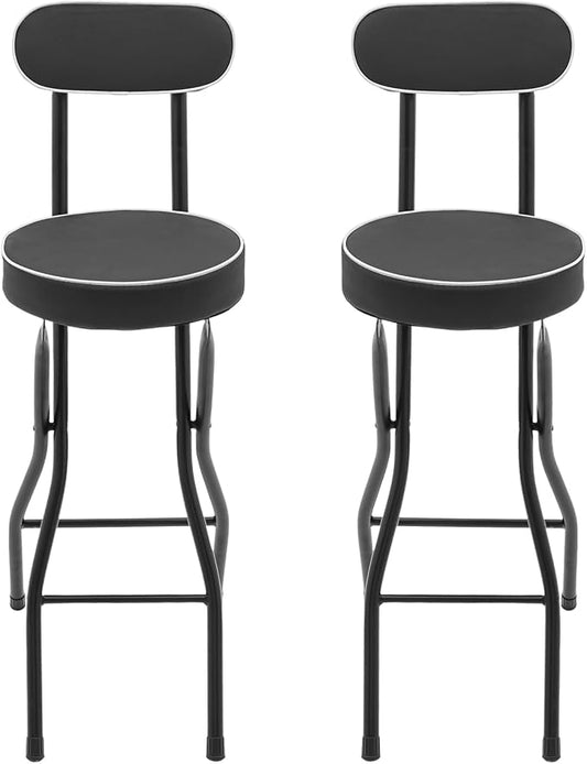 Folding Bar Stool with Back & Footrest, 38.5 in Tall Foldable Stool, Portable Stools, Counter Height Foldable Stools Chairs Seat Padded Collapsible Stool for Adults Kitchen Island, Set of 2, Black