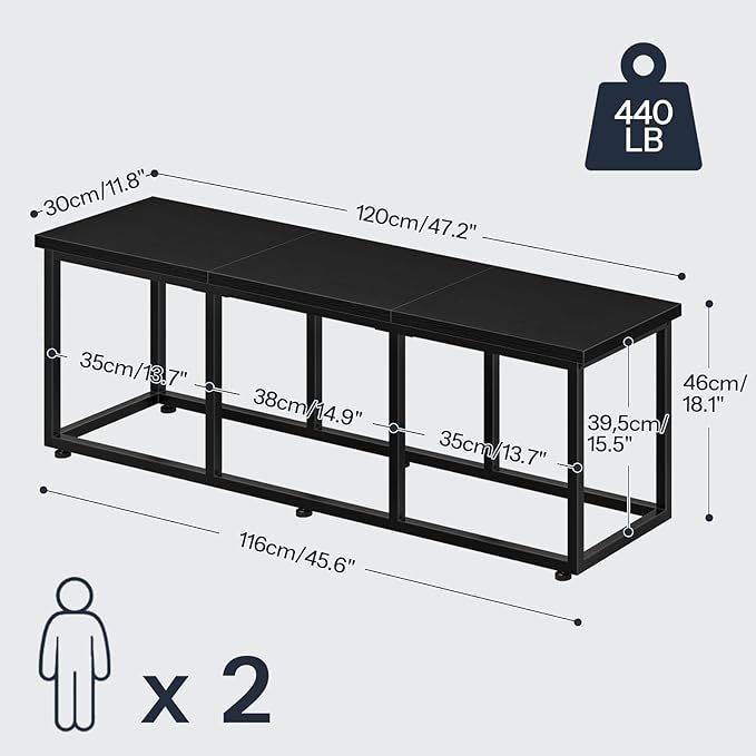 HOOBRO Dining Bench, 47.2 Inch Dining Table Bench, Industrial Style Kitchen Bench, Steel Frame, Easy to Assemble, for Kitchen, Dining Room, Black BB45CD01