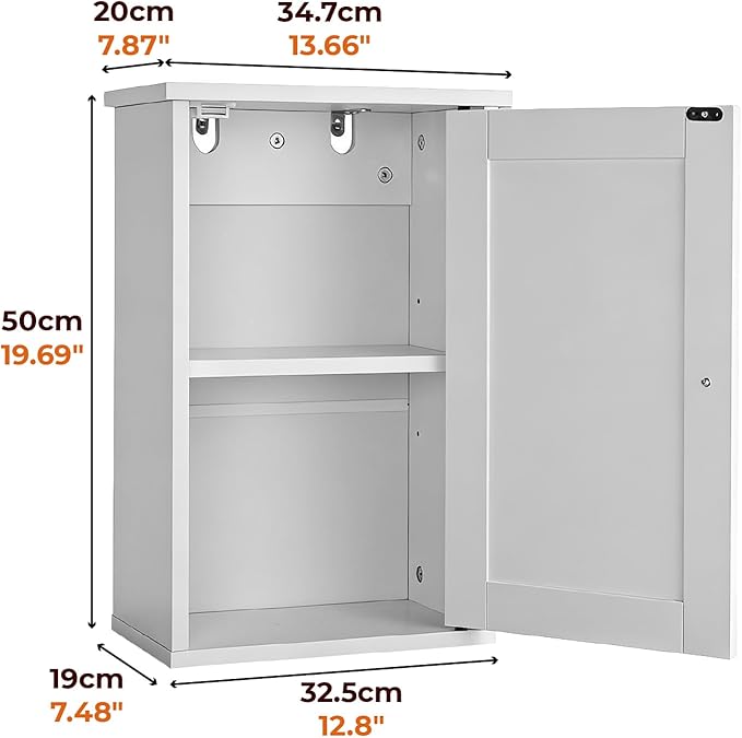 VINGLI Bathroom Wall Cabinet, White Medicine Cabinet with Single Door, Small Over Toilet Storage Organizer with Adjustable Shelf, Hanging Kitchen Cupboard for Laundry Room, 13.7x7.5x19.7 Inch
