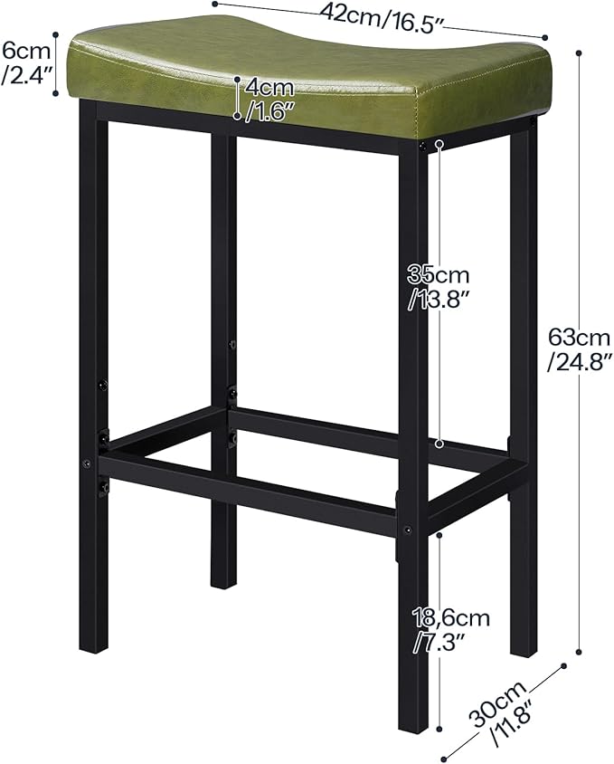 HOOBRO Bar Stools, Set of 2 Bar Chairs, Counter Height Stools, Saddle Barstools with Curved Surface, 24.8 Inches, 2.4" Thick Upholstery, for Kitchen, Dining Room, Cafe Forest Green and Black JB10BY01