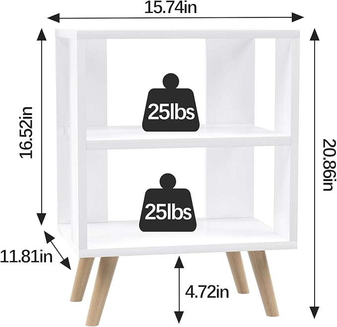 Aenuert Night Stand, White Nightstand, Modern End Table with Open Storage, 2-Tier Bedside Table for Small Space, Living Room, Bedroom