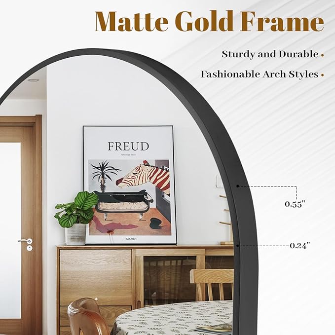 VooBang Arched Wall Mirror, 26 x 41 inch Arch Bathroom Mirror, Wall Mounted Vanity Mirror with Arch Metal Frame, Modern Bathroom Vanity Mirror for Bedroom, Living Room, Hanging or Leaning, Black