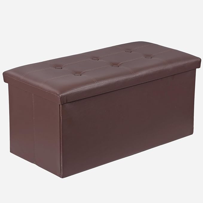 ZenStyle 30Inches Storage Ottoman Bench, Folding Footrest Stool, Storage Chest Long Shoes Bench with Foam Padded Seat, Holds up to 350 lbs, for Living Room, Entryway, Bedroom (Brown, 30 inches)