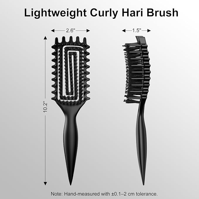 Curly Hair Brush, Curl Defining Brush with Soft Boar Bristles Detangling Tangled Glides, Wide-Teeth Design Effortlessly Shaping & Defining Curls (Black)