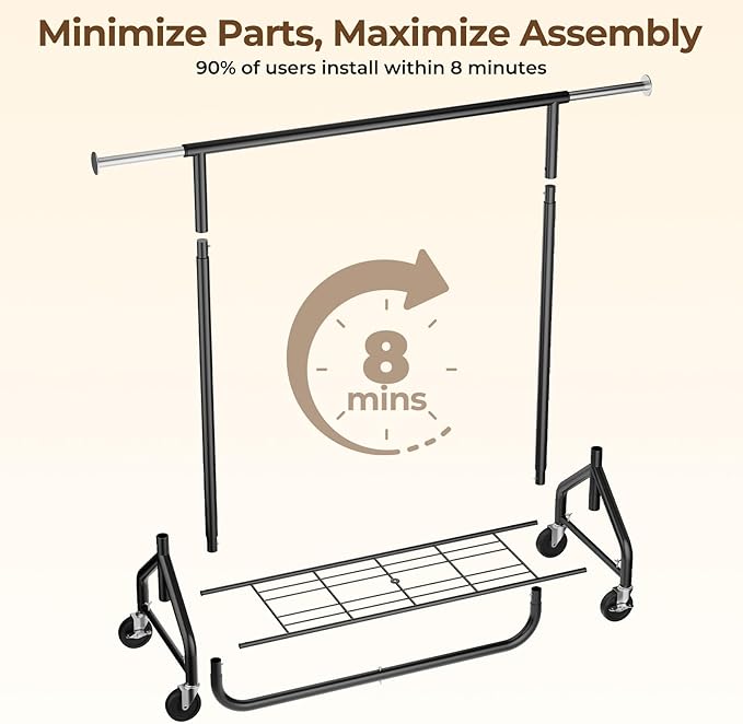 HYSEYY Heavy-Duty 450LBS Capacity Metal Clothes Rack，Rolling Clothing Rack with Wheels & Shelves, Portable Standing Wardrobe Rack for Hanging Clothes, Black (Black, L)