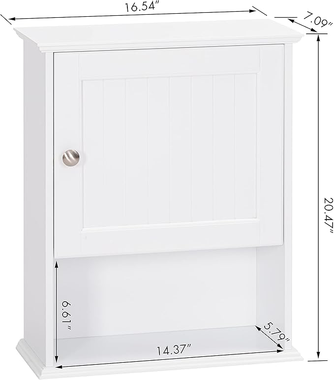 Spirich Bathroom Cabinet Wall Mounted with Single Door, Wood Hanging Cabinet with Adjustable Shelf White