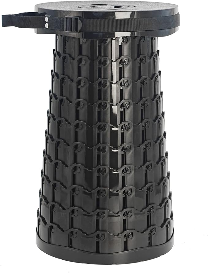 XXL Black Collapsible Stool, 19.7" Tall, 1000lbs Max Weight, Wider & Taller Pop Up Seat, Heavy Duty Portable Retractable Folding Chair, Gift for Camping & Outdoors