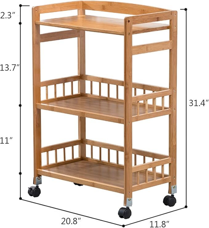 3-Tier Rolling Home Bar Serving Cart Mobile Kitchen Serving Trolley Cart with Removable Trays Bamboo Wine Rack with Wheels Bar Dining Room Tea Wine Holder Serving Cart Furniture