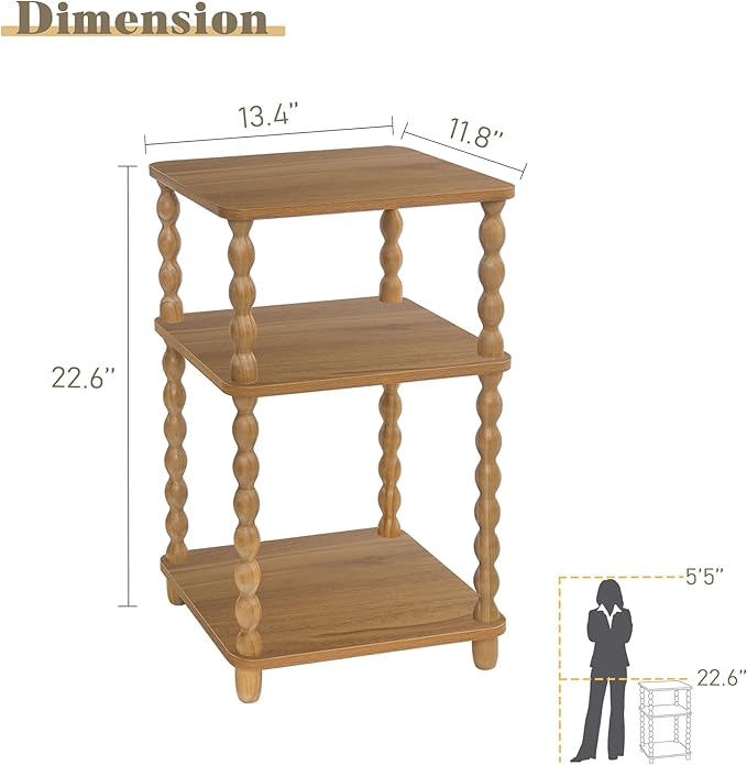 Fultyle End Table, Small Side Table with 3 Tier Open Shelf, Modern Night Stand Accent Table for Small Spaces, Living Room and Office (Caramel Tan)