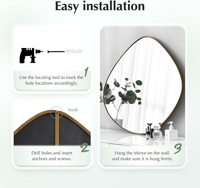 Asymmetrical Wall Mirror Matel Brass Framed Wall Mirror for Living Room Bedroom Bathroom Entryway Wall Decor 19.8" L x 19.0" W ELE-005G