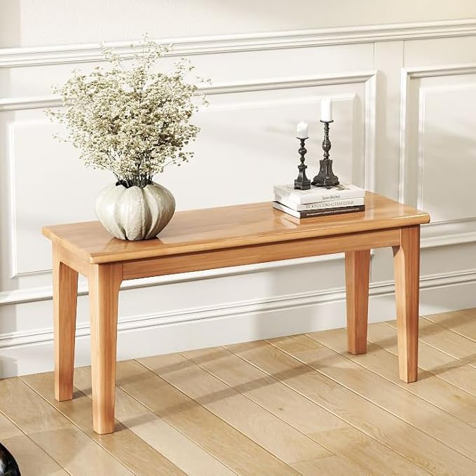 Dining Bench 39.4" Solid Oak Wooden Bed End＆Entryway Bench for Living Room Bedroom Kitchen(Nature)
