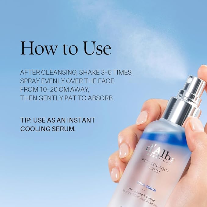 d'alba Piedmont Italian White Truffle Refresh Aqua Serum, Vegan Skin Care, Light-Weight Face Moisturizer, Glow Serum for Radiant Skin, Non Comedogenic, All in One Mist (3.38 fl oz.)