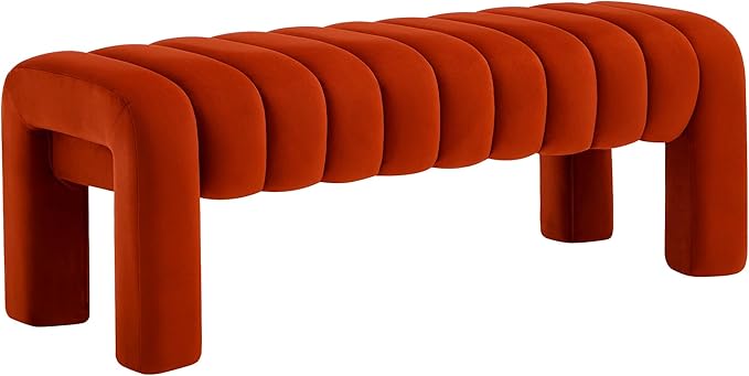 43.3" Bedroom Bench, Upholstered Entryway Bench, Modern End of Bed Ottoman with Solid Wood Legs and Adjustable Foot Pegs for Entryway, Dining Room and Living Room (Rust Velvet)