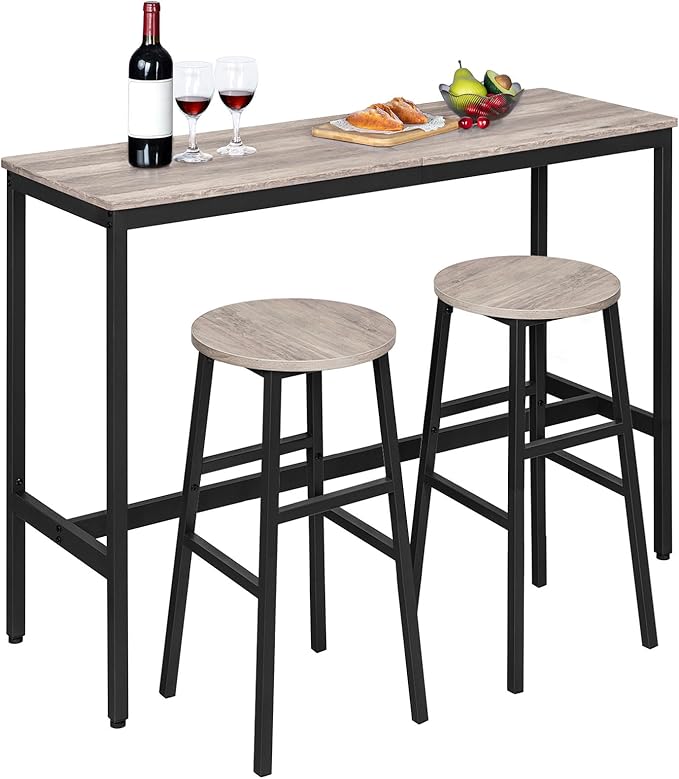 MAHANCRIS Bar Stools, Set of 2 Round Bar Chairs with Footrest, 28 Inch Kitchen Breakfast Bar Stools, Industrial Stools, Easy Assembly, for Dining Room, Kitchen, Greige BAHG02701