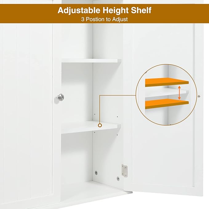 27.6in Length Bathroom Cabinet Wall Mounted,Over Toilet Storage Cabinet with 2 Doors and Adjustable Shelves,Wood Medicine Cabinet for Bathroom, White