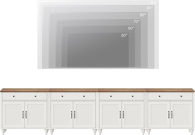 WAMAPT Buffet Cabinet with 8 Doors and 4 Drawers, Large Coffee Bar Table Wood Kitchen Storage Cabinets, Modern Farmhouse Sideboard Credenza for Dining Room, Off White