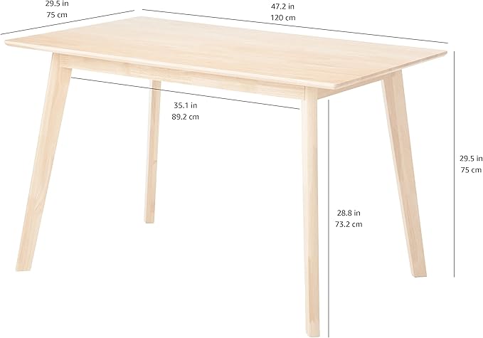Amazon Basics FSC Certified Sturdy Solid Wood Rectangular Dining Table, Easy Assembly, Kitchen Table, 29.5"D x 47.2"W x 29.5"H, Natural Wood