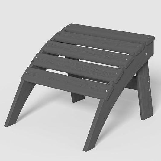 nevilywood HDPE Folding Ottoman - Adirondack Chair Footrest – Weather Resistant, Wood-Grain, Low-Maintenance-, Garden Patio Porch – Grey