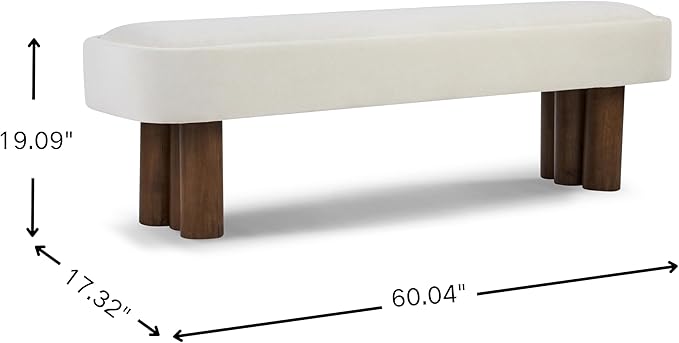 Christopher Knight Home Damas 60.04" Fabric Upholstered Dining Bench, Wooden Entryway Bench, Long Sofa Footstool for Living Room, Bedroom End of Bed Bench, Milky White+Walnut
