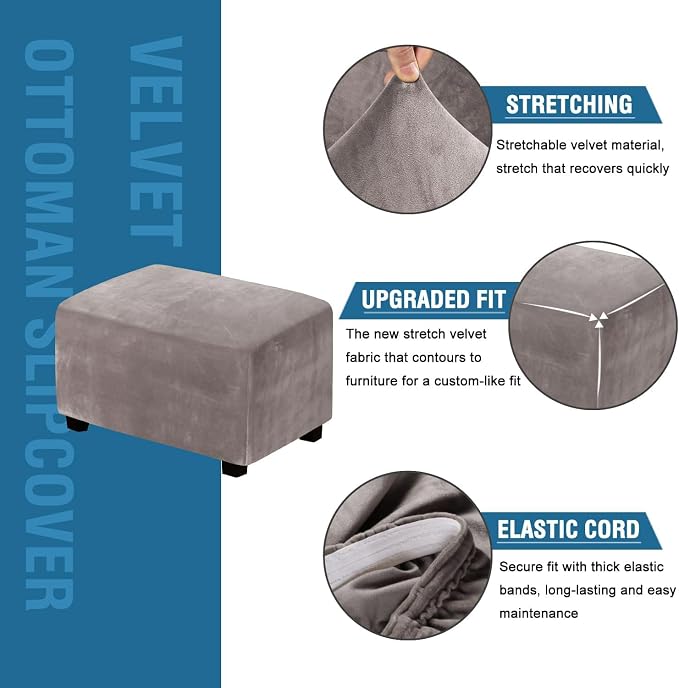 H.VERSAILTEX Real Velvet Plush 1 Piece Form Fit Stretch Rectangle Folding Storage Covers Ottoman Slipcovers Removable Footstool Protect Footrest Covers Elastic Bottom, Machine Washable(X-Large, Taupe)