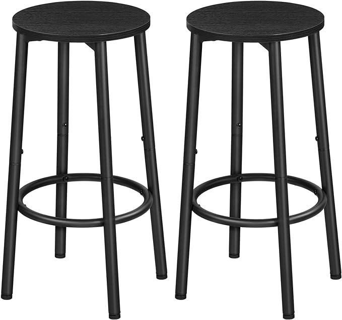 HOOBRO Bar Stools, Set of 2 Bar Chairs, Kitchen Round Height Stools with Footrest, Breakfast Bar Stools, Sturdy Steel Frame, for Dining Room, Kitchen, Party, Easy Assembly, Black BK03BY01