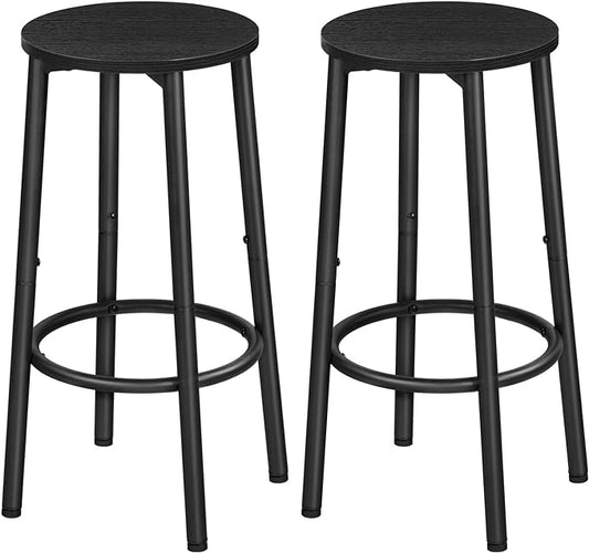HOOBRO Bar Stools, Set of 2 Bar Chairs, Kitchen Round Height Stools with Footrest, Breakfast Bar Stools, Sturdy Steel Frame, for Dining Room, Kitchen, Party, Easy Assembly, Black BK03BY01