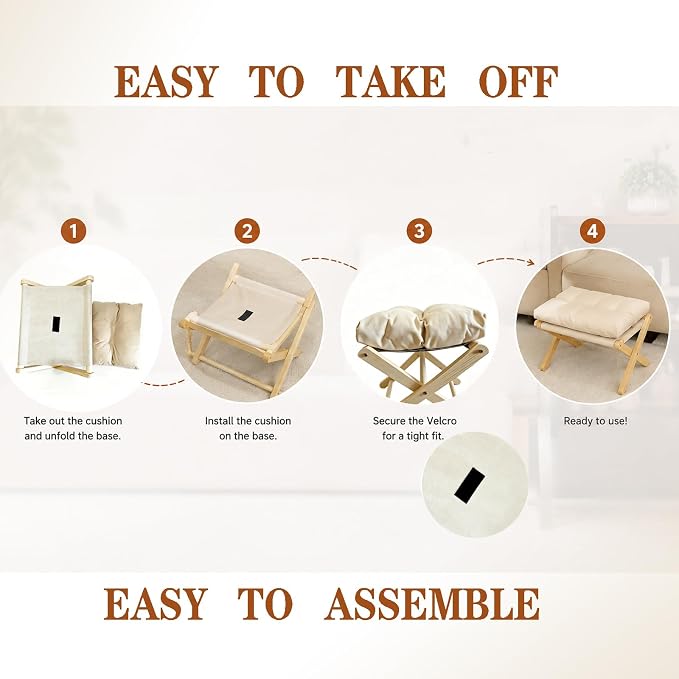 Foldable Foot Stool Ottoman,Bamboo Foldable Stool, Foot Stools Small Ottman with Upholstered & X Legs,Small Ottoman Stool Chair for Bedroom Living Room, Footstool for Chair Couch