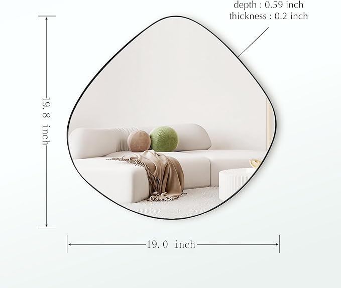 Irregular Wall Mirror Matel Matte Black Framed Wall Mirror for Living Room Bedroom Bathroom Entryway Wall Decor 19.8" L x 19.0" W ELE-005B