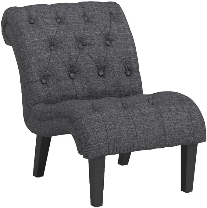Tufted Upholstered Accent Chair for Living Room Bedroom Lounge Chair Armless Linen Slipper Chair with Wood Legs Gray