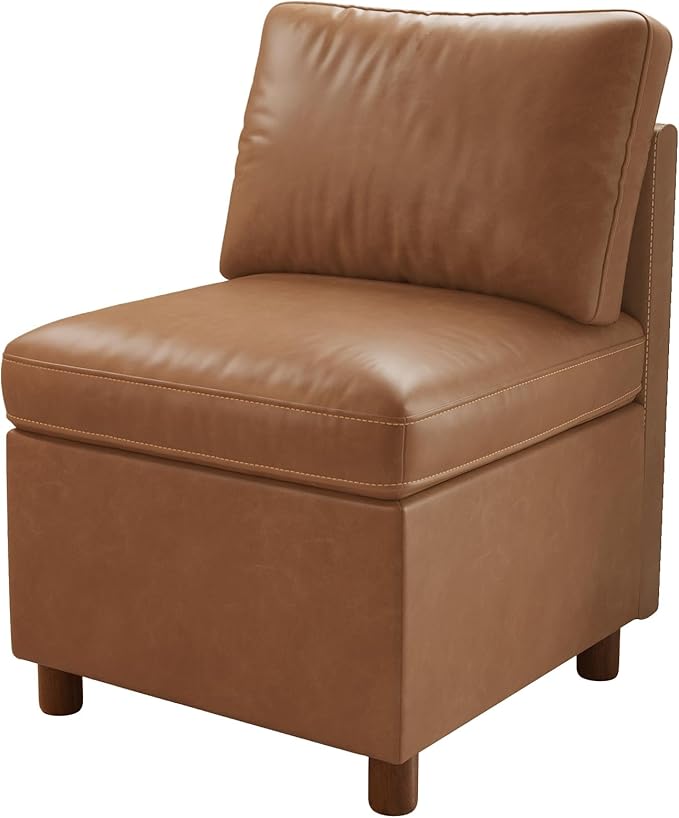 SITJOY Breakfast Nook Bench with Storage, Modular Corner Kitchen Banquette Seating, Dining Settee Couch, Upholstered Dining Bench with Back, Pet-Friendly Faux Leather in Brown, Single Chair