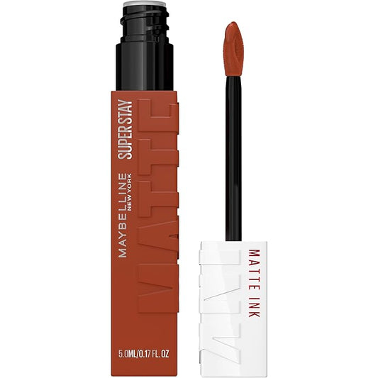 メイベリン ニューヨーク スーパー ステイ マット インク リキッド リップスティック、落ちないリップ、高発色、最長16時間色もち、エンターテイナー（ミッドトーンラスティブラウン）
